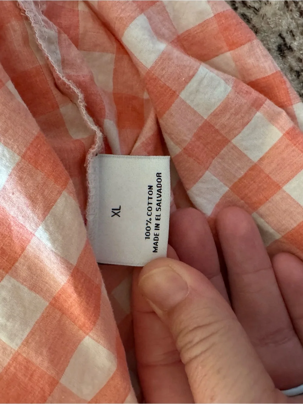 Gingham Button-Up PJ Shirt & Shorts in Peach and White